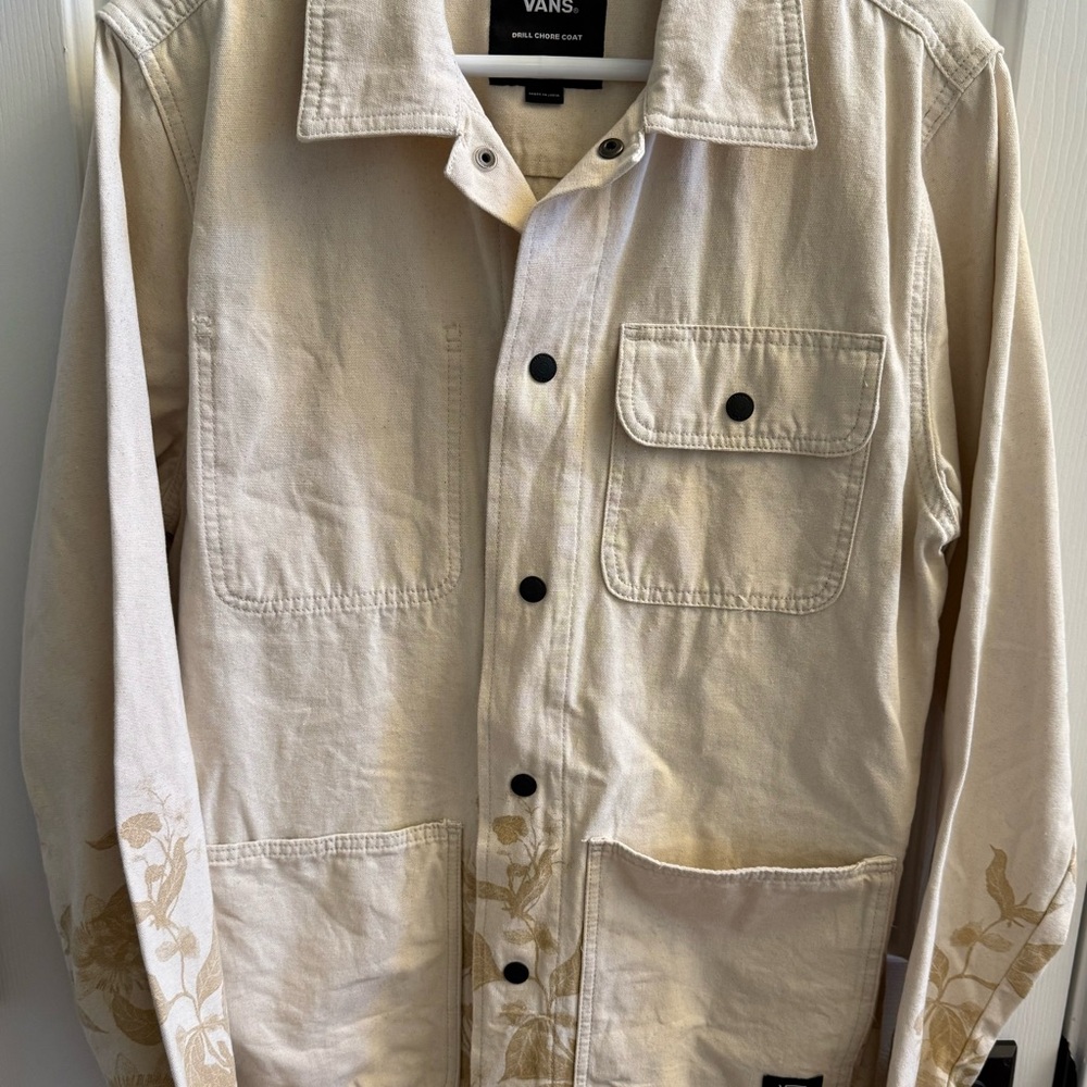 Vans 4 Pocket Drill Chore Jacket Tan Floral Women's Medium Shacket Jacket